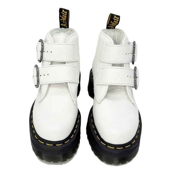 New Dr. Martens Devon Heart Platform White Leather Ankle Boots Kid’s Size 4 (36) - Picture 2 of 11